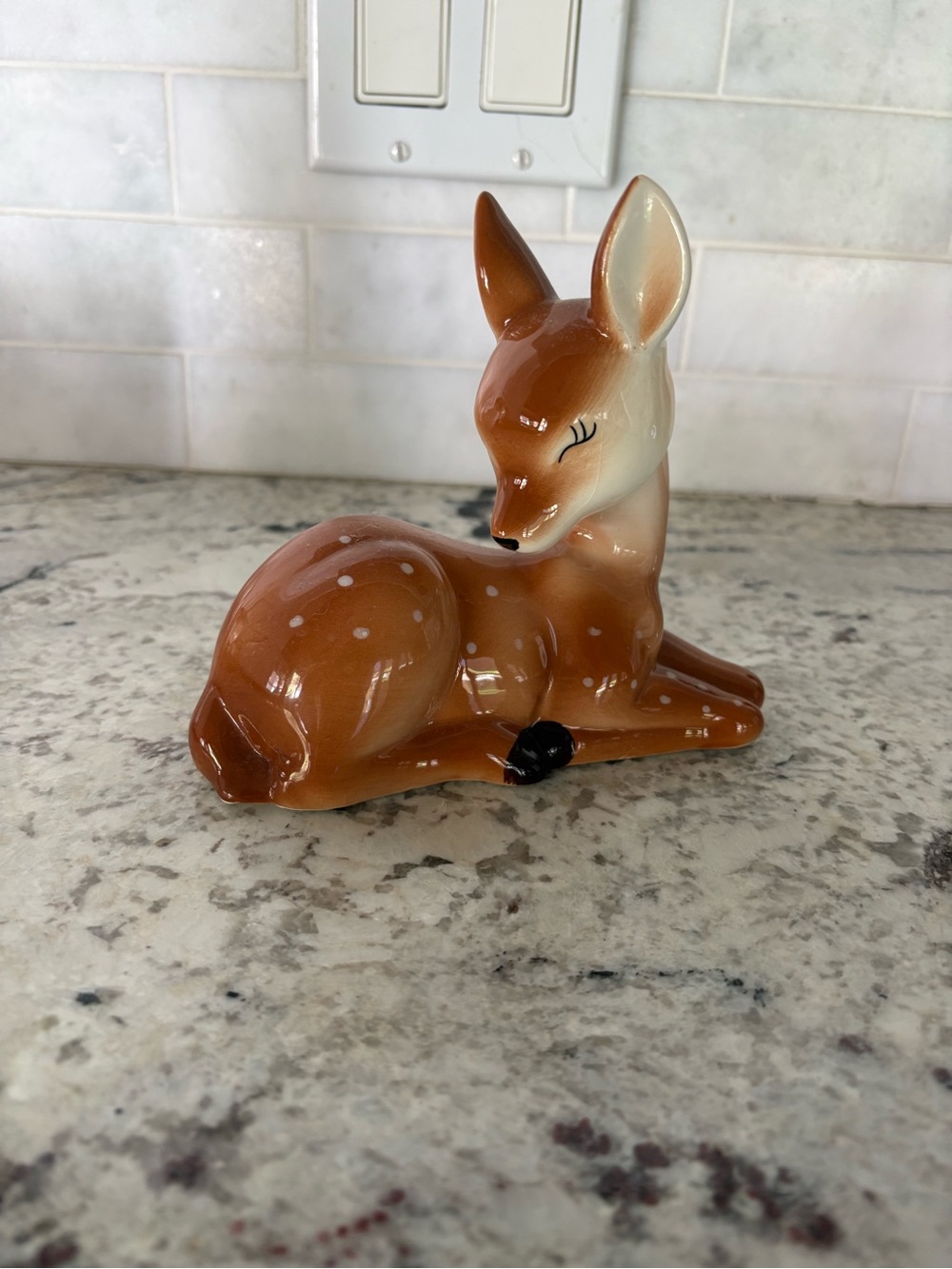 Vintage Ceramic Fawn Figurine in Brown and Cream